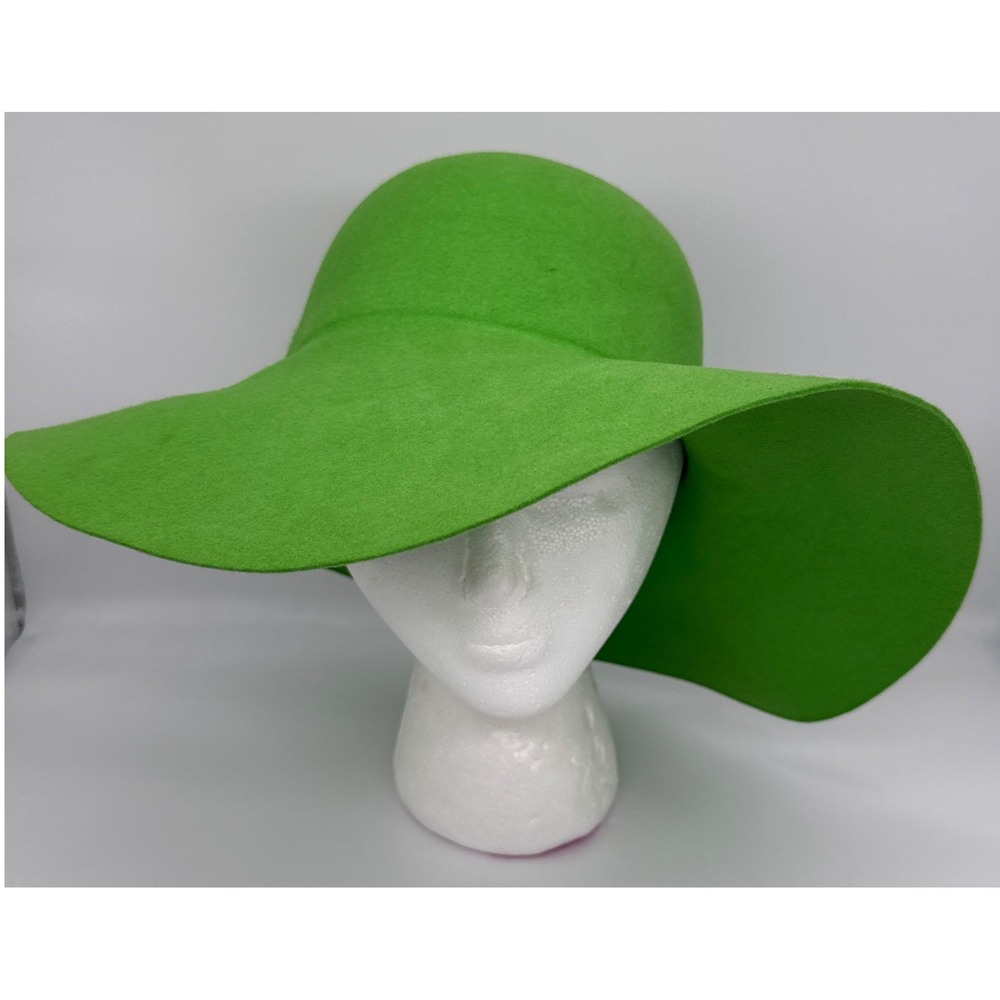 Betmar New York Womens Lime Green 100% Wool Wide Brim Floppy Hat with Bow Detail